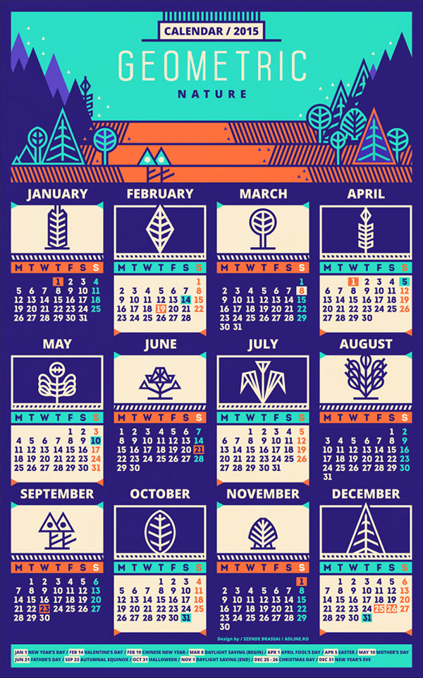 Geometric Pattern Calendar 2015 Design Ideas