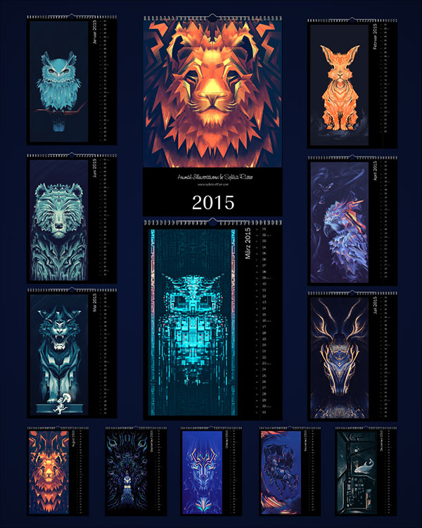 Animal Illustrations Calendar 2015